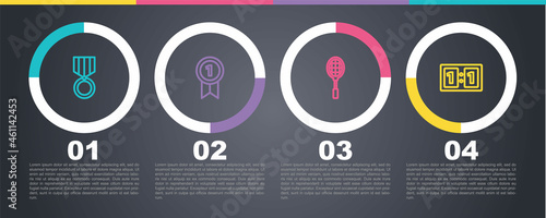 Set line Medal, , Tennis racket and Sport mechanical scoreboard. Business infographic template. Vector