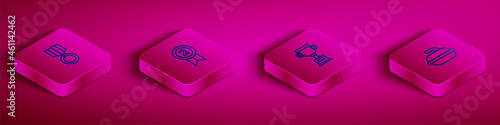 Set Isometric line Medal, , Award cup and Stone for curling sport game icon. Vector