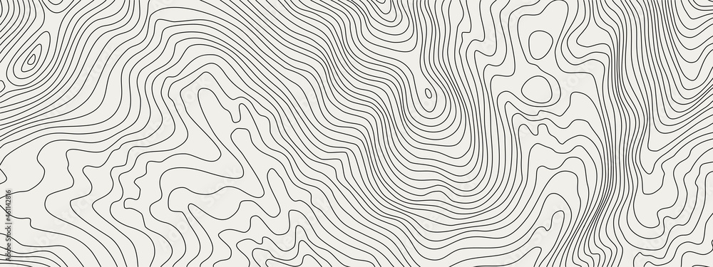 The stylized height of the topographic map contour in lines white colors. The concept of a conditional geography scheme and the terrain path. Ultra Wide Size. Vector illustration.