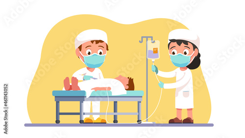 Surgeon performing operation on ill man