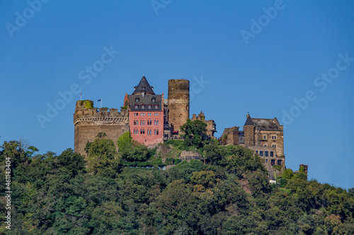 Sch  nburg Castle landscape on the upper middle Rhine River near Oberwesel  Germany. Also known as Burg Sch  nburg.