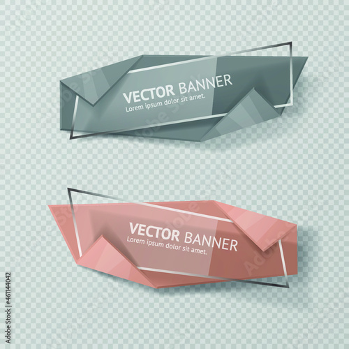 Reflecting glass banner. Gloss reflection 3d panel or clear text box banner on transparent display background vector © bum_katya