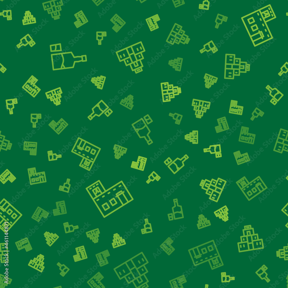 Set line Tequila bottle and glass, Mexican house and Chichen Itza in Mayan on seamless pattern. Vector Set line Tequila bottle and glass, Mexican house and Chichen Itza in Mayan on seamless pattern. Vector