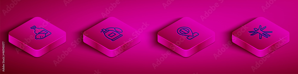 Obraz premium Set Isometric line Limoncello bottle, Perfume, Location flag Italy and Vitruvian Man icon. Vector