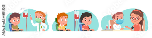 Kids getting transfusion in hospital or clinic set
