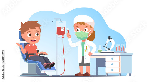 Patient getting donor blood transfusion treatment 