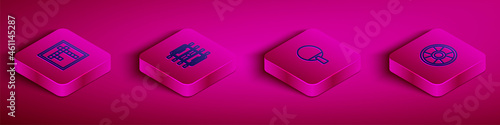 Set Isometric line Bingo, Hockey table, Racket and Casino chip icon. Vector