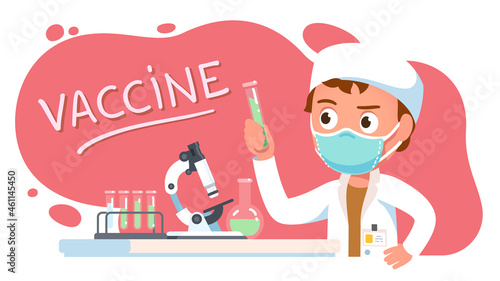 Doctor scientist man in mask working on vaccine