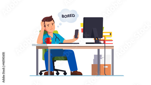Doctor medical worker bored at work with phone