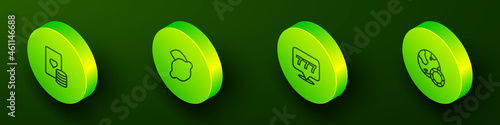 Set Isometric line Casino chip and playing cards, slot machine with lemon, Slot jackpot and chips icon. Vector