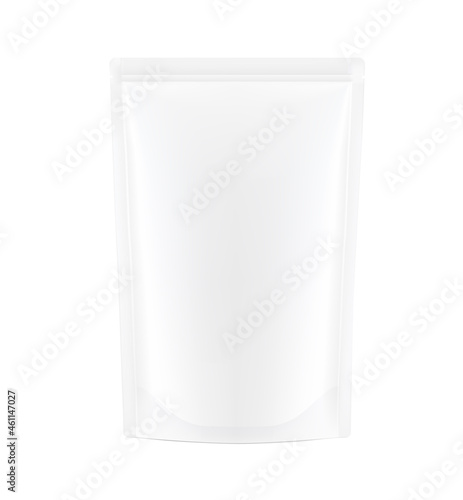 Volume blank sachet packaging for food, cosmetic and hygiene. Vector illustration on grey background. Ready for your design. EPS10.	