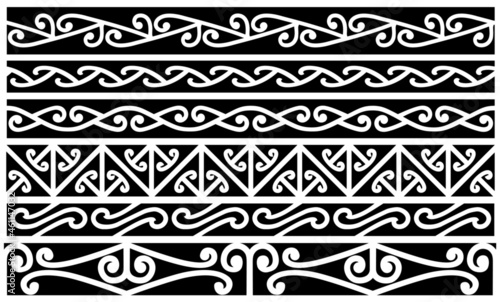 Maori decorative line ornaments, seamless pattern, New-Zealand.