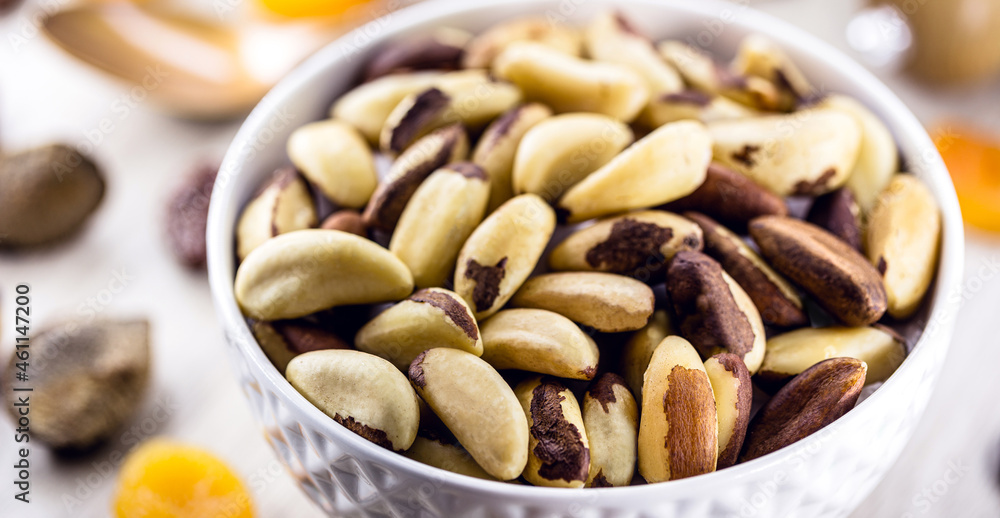 bowl with shelled Brazil nuts, also called bolivian nuts or bowl with shelled Brazil nuts, also called bolivian nuts or