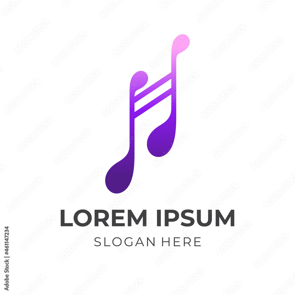 music note logo concept with flat purple color style