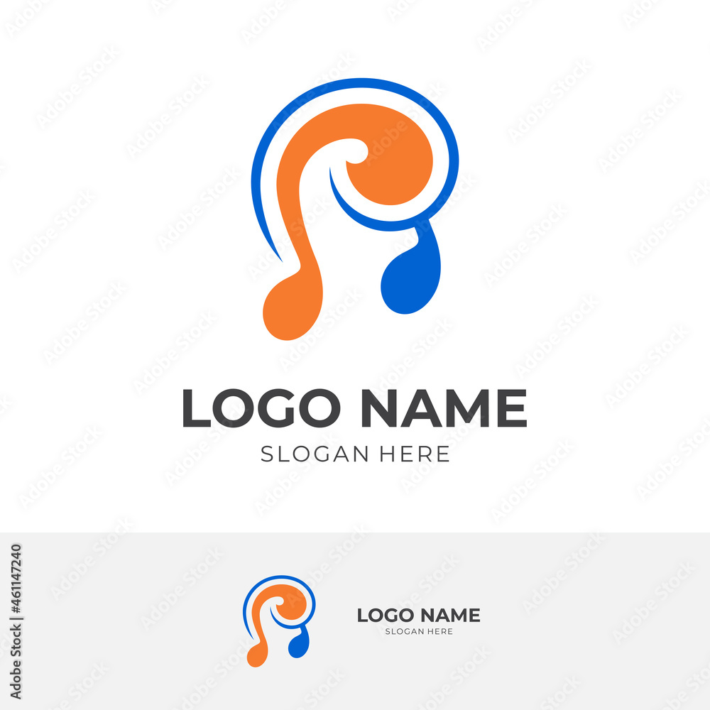 Obraz premium music note logo design with flat orange and blue color style
