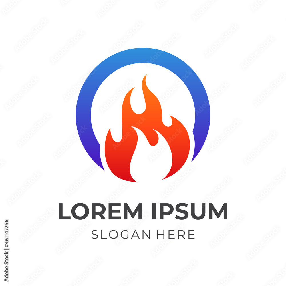 fire and circle logo design template concept vector with flat blue and orange color style fire and circle logo design template concept vector with flat blue and orange color style