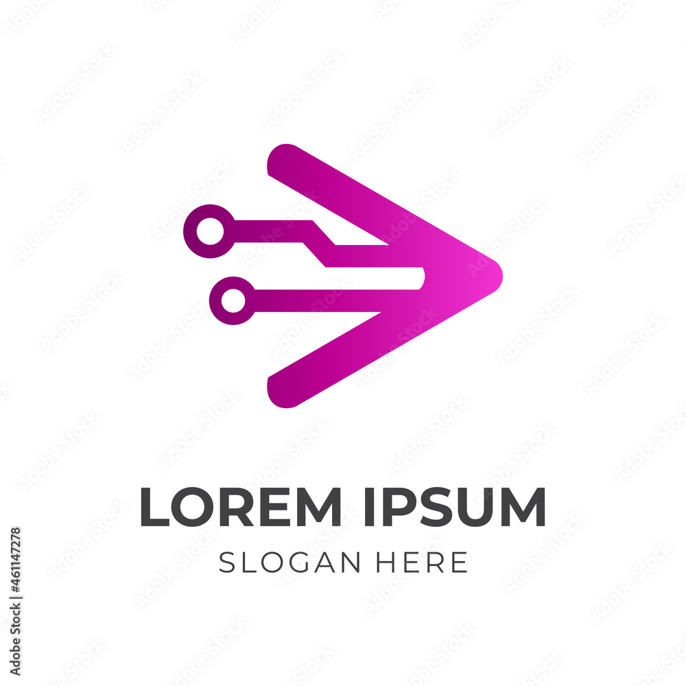 simple play and tech logo design template concept vector with flat pink color style simple play and tech logo design template concept vector with flat pink color style