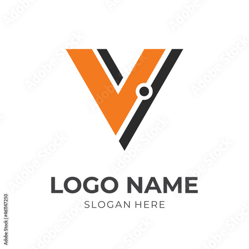 letter V logo design template concept vector with flat orange and black color style