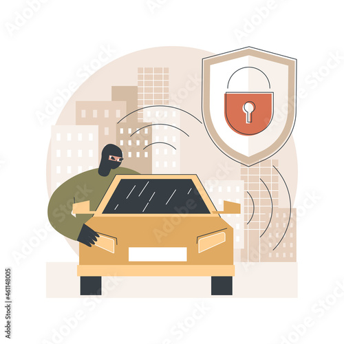 Car alarm system abstract concept vector illustration. Car anti-theft system, vehicle stealing statistics, professional sound alarm installation service, high-volume sound abstract metaphor.