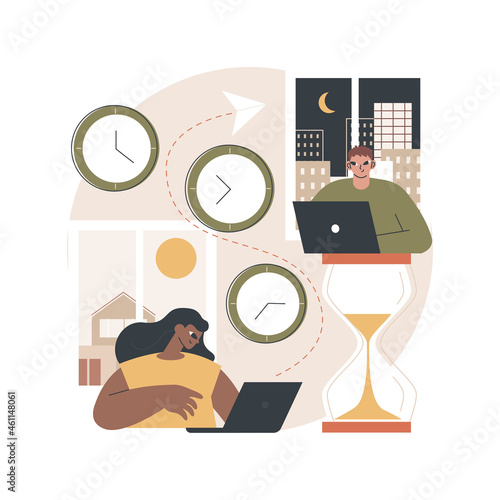 Time zones abstract concept vector illustration. Time standard, international business coordination, meeting management, utc converter, gmt, world clock calculator, jet lag abstract metaphor.