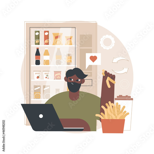 Snacking non-stop abstract concept vector illustration. Mindless snacking, junk food, non-stop eating while working, reduce cholesterol use, diet and nutrition, addictive habit abstract metaphor.