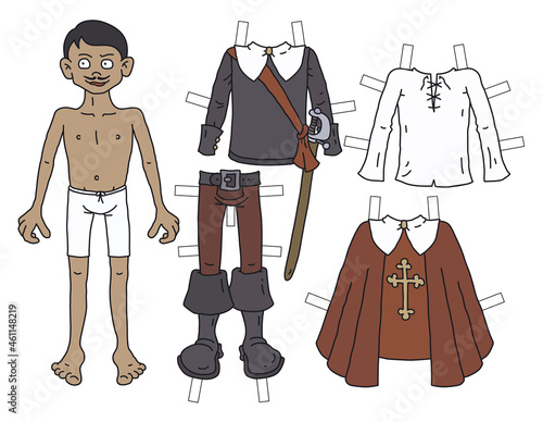 The paper doll funny man of the cardinal guard with cutout clothes