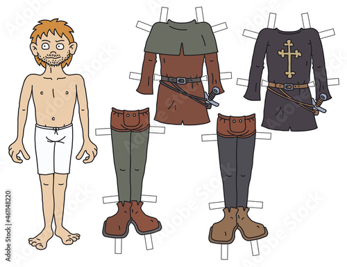 The paper doll funny historical warrior with cutout clothes