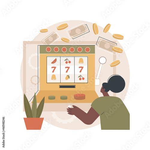 Slot machine abstract concept vector illustration. Online slot machine, casino game, big money winner, jackpot win, gambling addiction, download application, playing experience abstract metaphor.