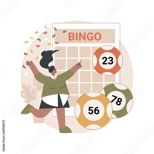 Lottery game abstract concept vector illustration. Lottery money game, lucky raffle ticket, bingo, check results online, legal gambling, weekly chance to win, big prize TV show abstract metaphor.