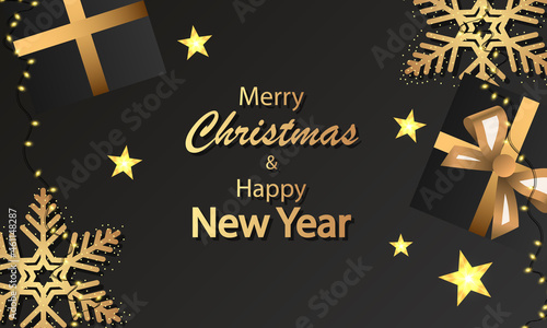 Christmas new year sparkling garland lights realistic gift boxes and glitter  vector art illustration.