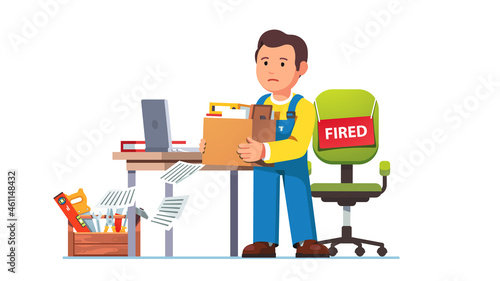 Just fired worker man holding belongings box
