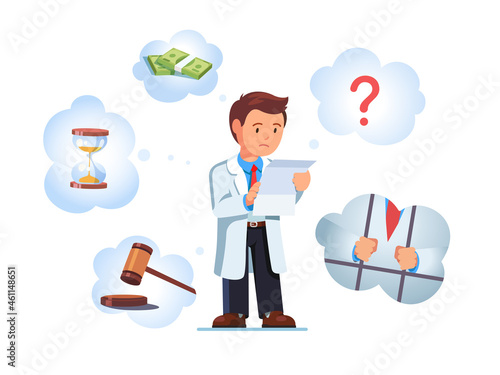 Sad medical worker doctor man with bill in hands