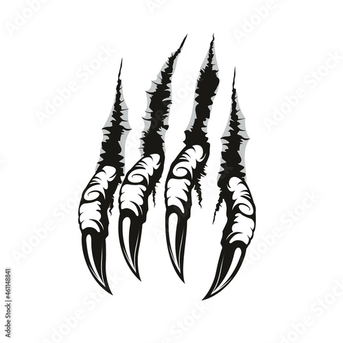 Dragon claw marks and scratches, vector paw of scary monster animal. Horror talons ripping, tearing or scratching through background with holes, torn traces and slashes, mythological beast
