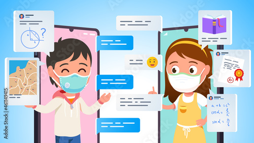School kids talking via video and text chat app
