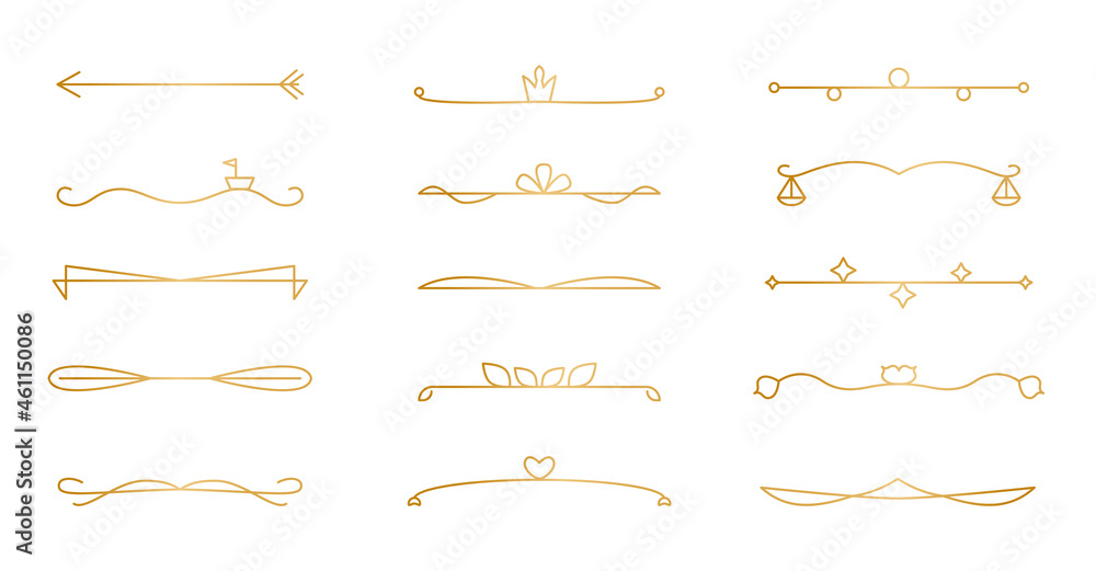 Dividers chapter, decorations and delimiters set. Frame elements with swirls, text separators, other shapes. For wedding invite, document, certificate, menu, line and wave isolated on white background Dividers chapter, decorations and delimiters set. Frame elements with swirls, text separators, other shapes. For wedding invite, document, certificate, menu, line and wave isolated on white background