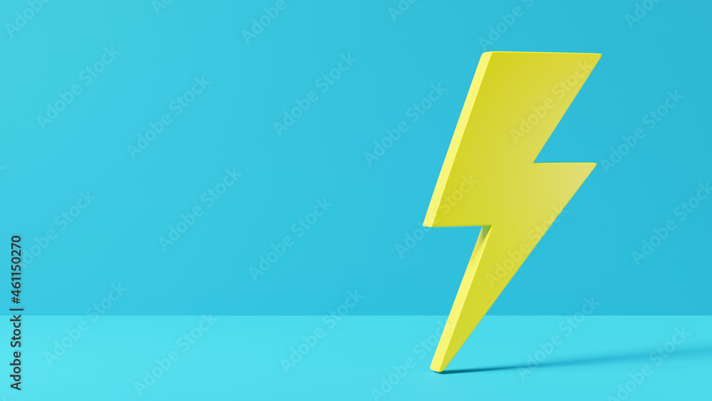 Lightning Icon, electric power element logo, Energy or thunder electricity symbol on blue background, Lightning bolt sign, electric light web design concept, 3D rendering illustration Lightning Icon, electric power element logo, Energy or thunder electricity symbol on blue background, Lightning bolt sign, electric light web design concept, 3D rendering illustration