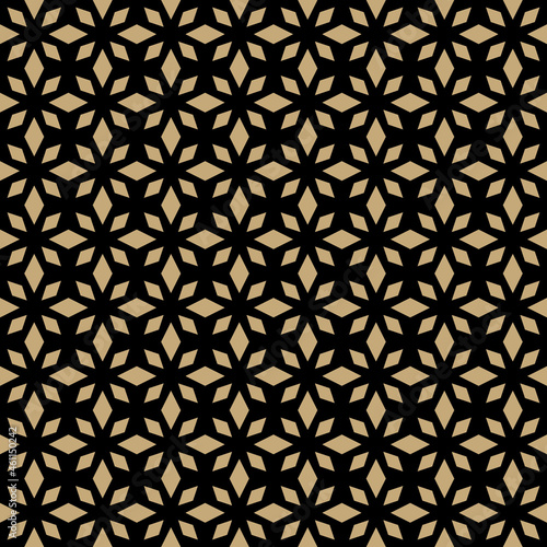Geometric royal seamless pattern. Rhombus texture, elegant floral lattice, mesh, diamonds. Luxury traditional modern background. Black and gold vector ornament, repeat tiles, modern design