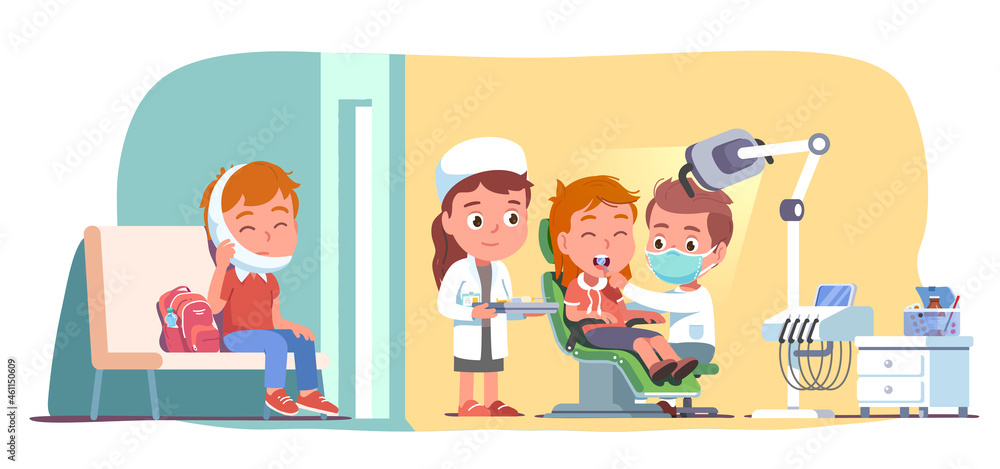 Patients kids visiting dentist in dental clinic Patients kids visiting dentist in dental clinic