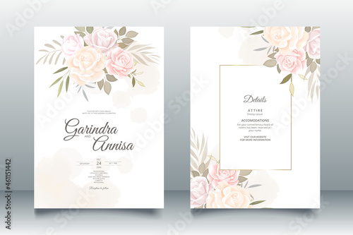Elegant wedding invitation cards template with pink and blush roses design Premium Vector	
