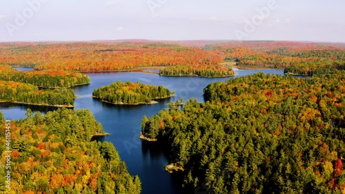 Autumn landscape of fall colourful forest and lake