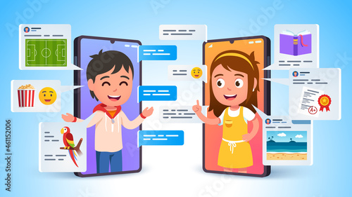 Kids characters talking, sharing, chatting