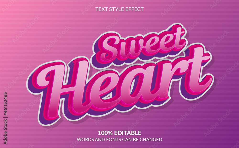 Editable text effect Sweet heart text style