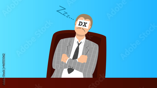Dozing president with a sticky note on his forehead.