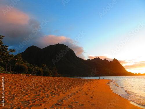 Beautiful sunset in Hawaii by ocean