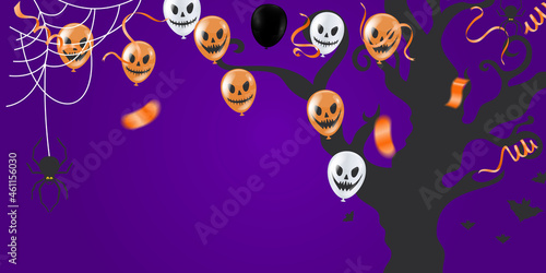 Happy Halloween banner trick party balloons   ghost  bats  Party invitation background  Vector illustration