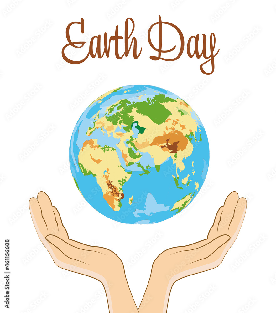 Happy Earth Day. Human holding hands near planet on white background, illustration Happy Earth Day. Human holding hands near planet on white background, illustration