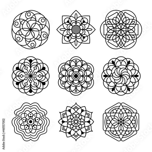 Simple Mandala Set for Coloring Book. For Beginner, seniors and children. Hand Draw. Vector Mandala. Floral. Flower. Oriental. Book Page. Decoration in ethnic oriental. Outline.