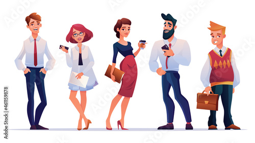 Cartoon office characters set in flat style. Business people. Managers. Office workers. Adult women and men.