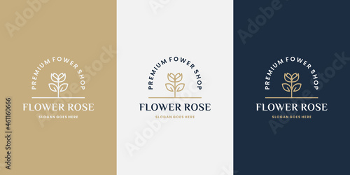 flower rose shop logo design retro for florist