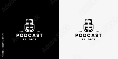 vintage podcast logo design symbol recording studio
